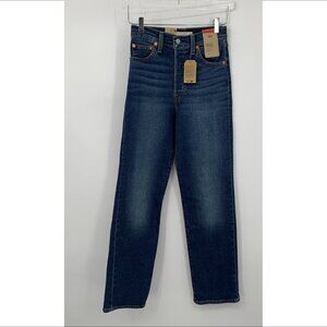 Levis Ribcage straight super high rise jeans button fly blue denim women new 26